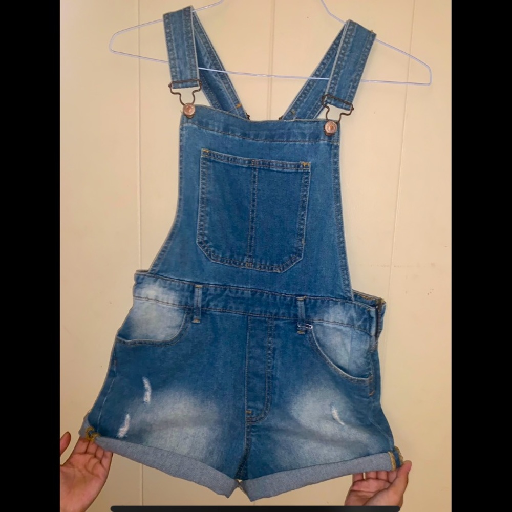 blue denim overalls